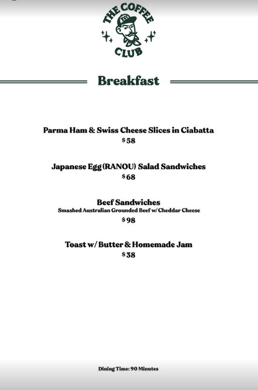 Breakfast menu