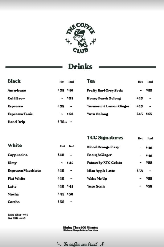 Drinks menu