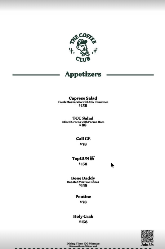 Appetizers menu