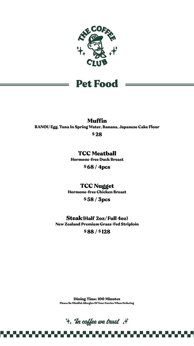 Pet Food menu
